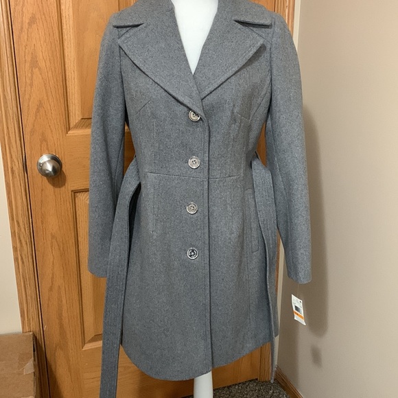 NWT Michael Kors light grey wool blend belted coat size small - Picture 6 of 10
